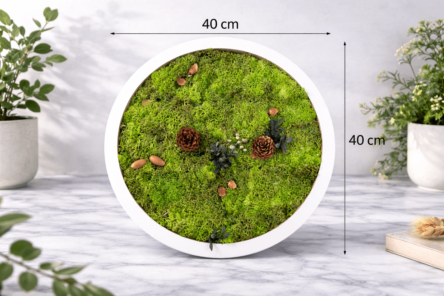 Жива картина със скандинавски мъх - кръгла рамка Ф40 см